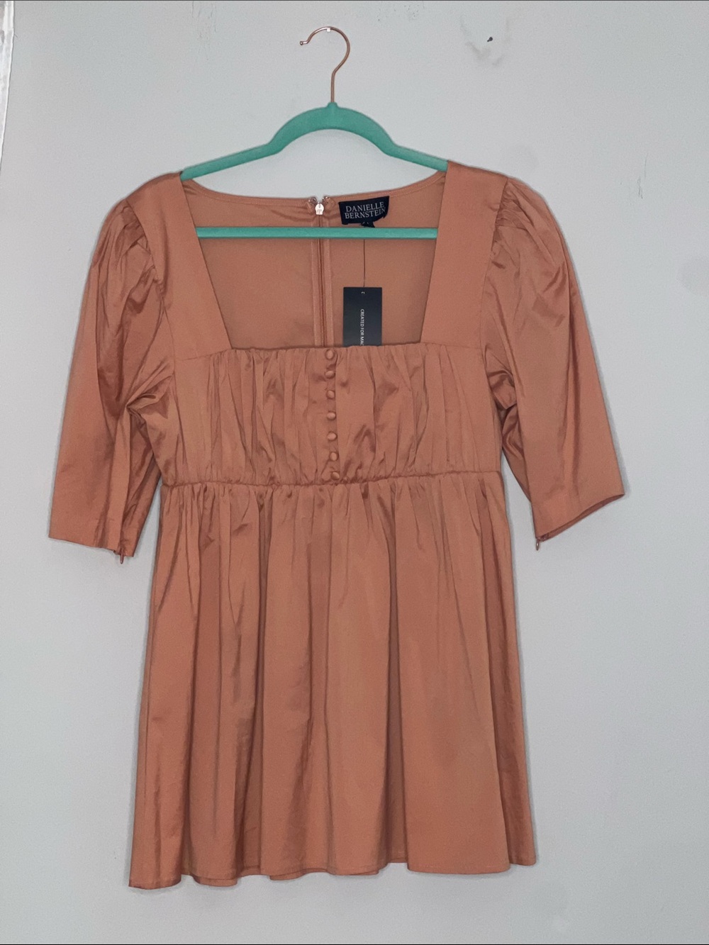 DANIELLE BERNSTEIN Copper Rust Square-Neck Babydoll Blouse